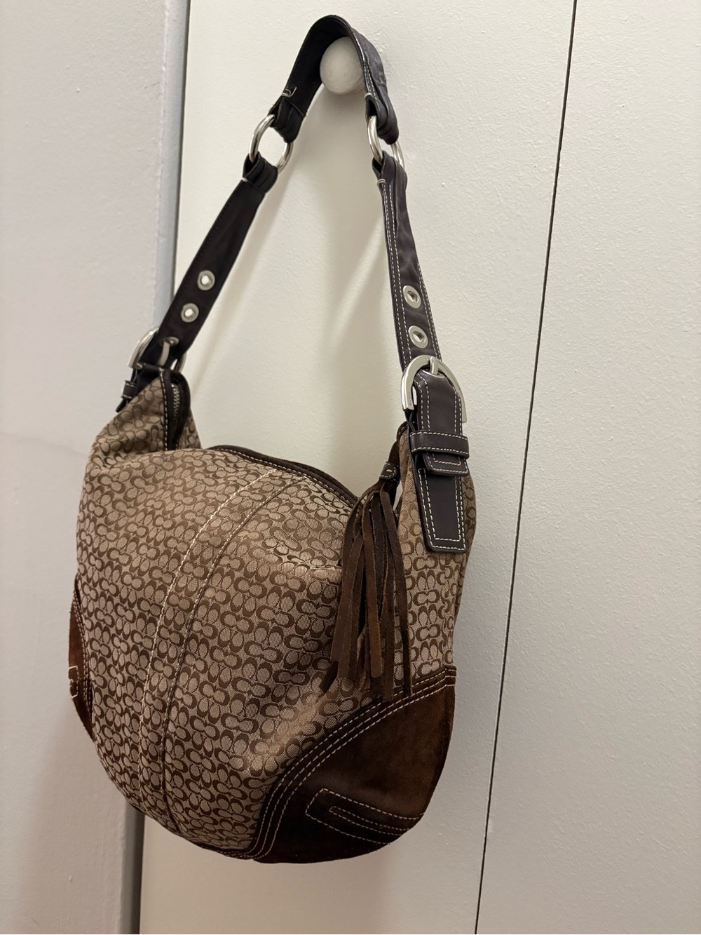Vintage Coach Leather and Suede Shoulder Bag